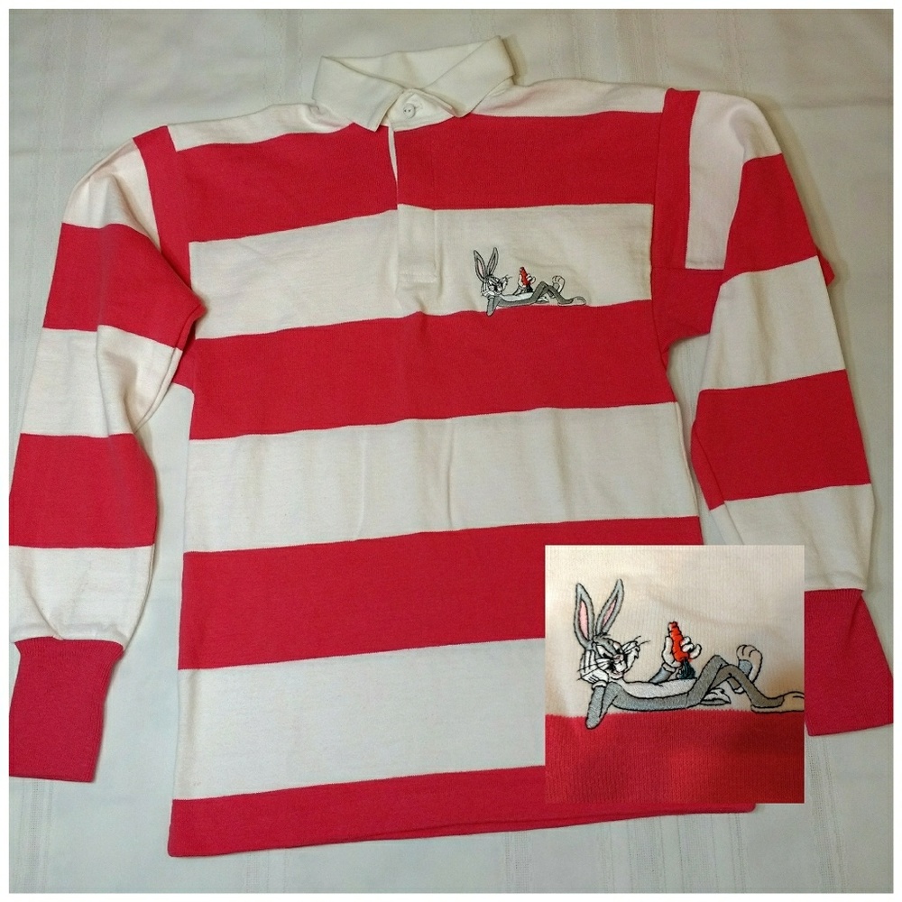 Vintage Warner Bros Bugs Bunny Mens Red Polo Shirt